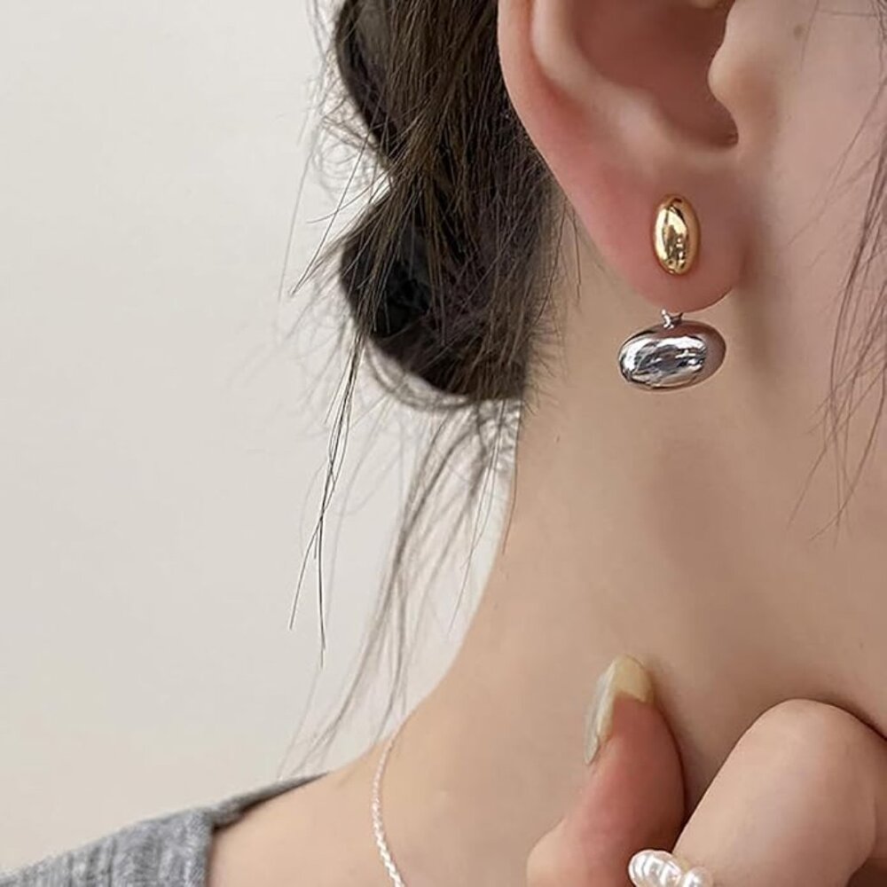 Cool Beans Two Tone Steel Kernel Nugget Seed Pill Capsule Tablet Stud Earings